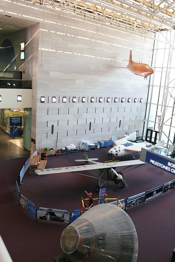 Wonder Woman’s invisible aircraft on display, next to the Bell X-1, in its jet formation at the National Air and Space Museum. On loan from The Museum of Flight.  (Photo courtesy: Marty Kelsey)